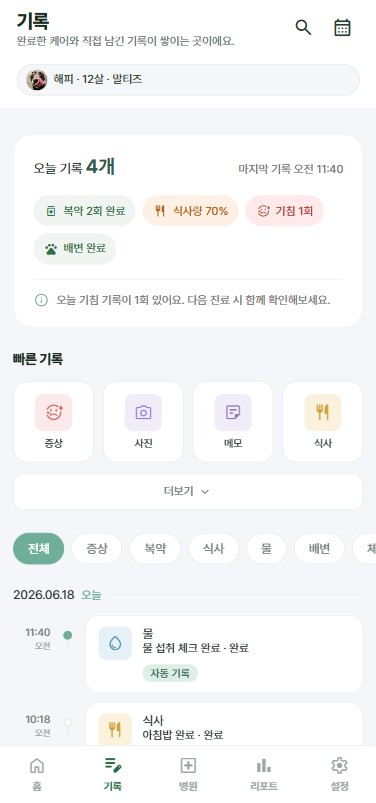 자동 기록 화면